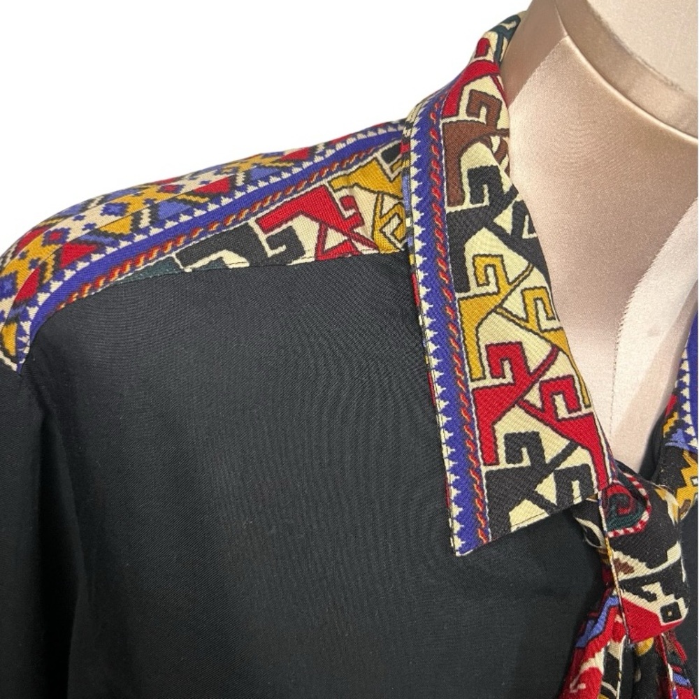 Vintage SK & Company Black with Multi Color Tribal Print Long Sleeve Blo… - Picture 8 of 17